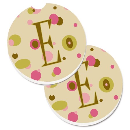 Carolines Treasures Letter E Initial Monogram Tan Dots Set of 2 Cup Holder Car Coaster CJ1004-ECARC